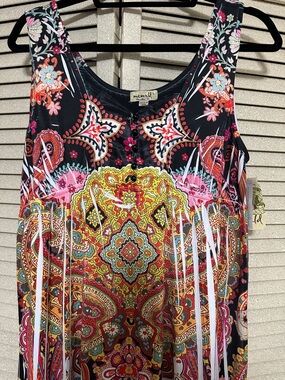 ONE WORLD Multicolor Paisley Maxi Dress with Scoop Neck